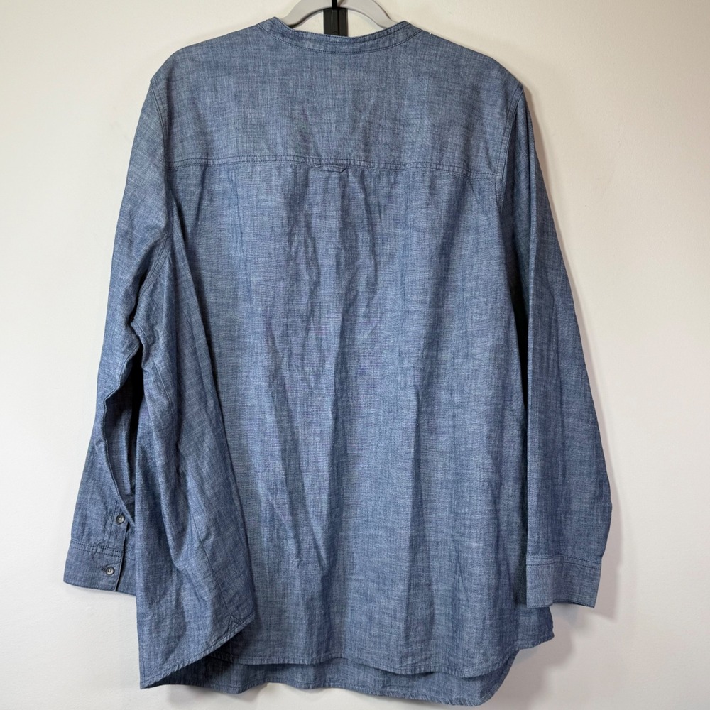 Good J. Jill Chambray Tunic Women 3X Blue Cotton Split Neck Utility Top Casual - Picture 2 of 9